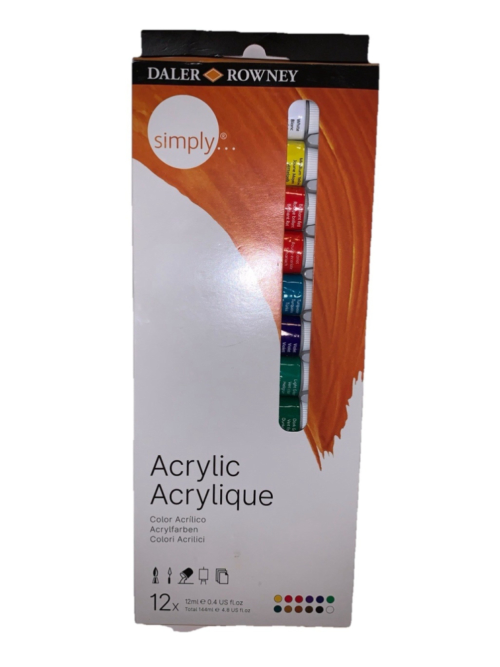 Daler-Rowney Simply Acrylic Paint Set, 24 Assorted Colors, 12 Tubes .4 Fl Oz Art